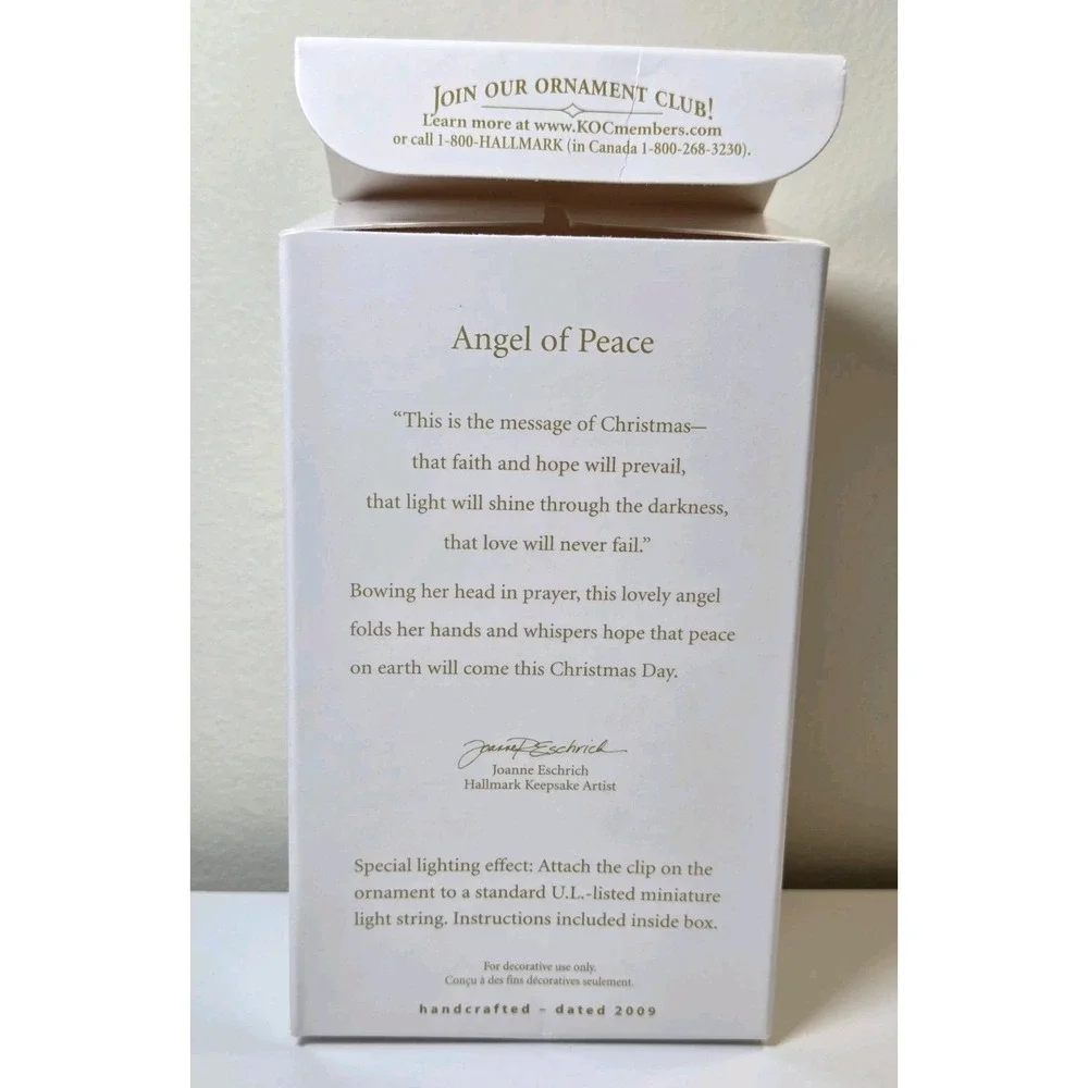 Angel of‎ Peace Hallmark Keepsake Ornament 2009 QXT4222 Insert Light String